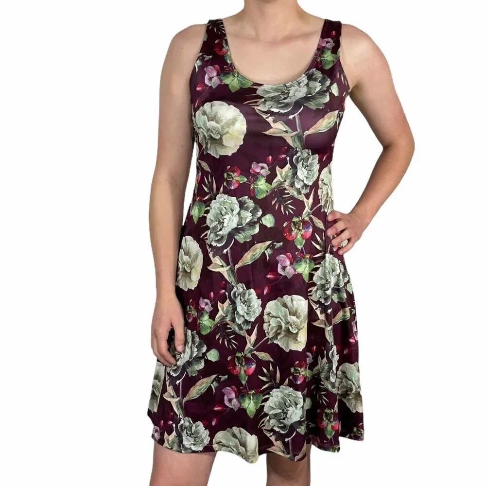 Cowcow Maroon Floral Sleeveless Dress